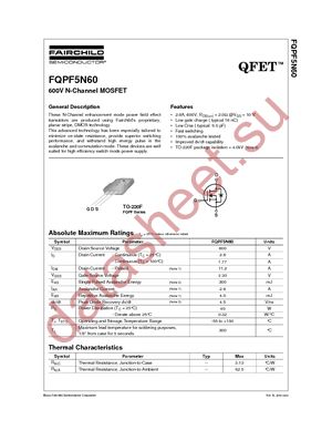 FQPF5N60 datasheet  